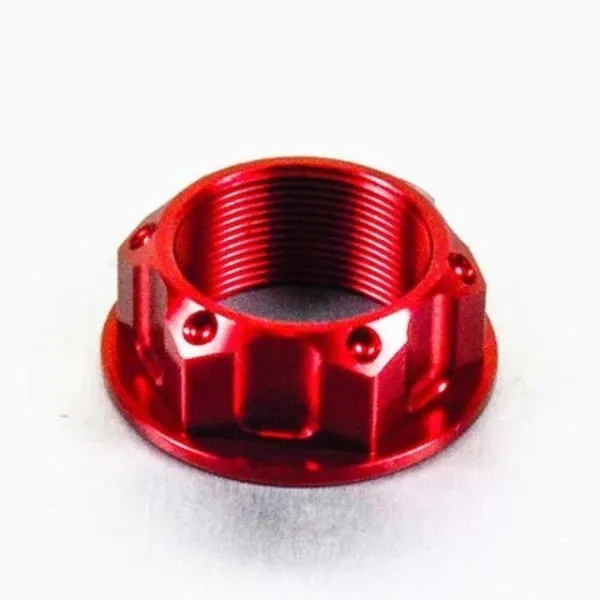 Aluminum/Titanium Open Flanged Top Yoke Nuts – Red