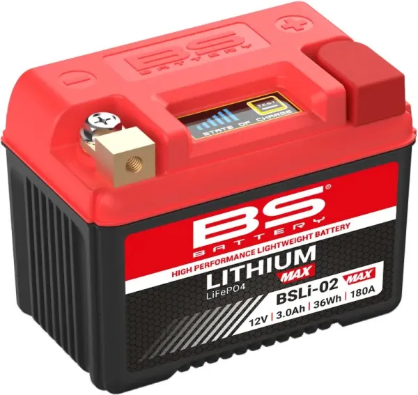 High Performance Lithium Max Batteries – YB4L-B, YTX4L+, YTX5L, YTZ5S, YTZ6S, YB7C-A, YB7L-B2, YTX7L, YTZ7S, YTZ7V, YTZ8V; Power (Wh): 36; Capacity AH (10-HR): 3; Cca: 180; Length (MM): 114; Width (MM): 70; Height (MM): 85; Approx. Weight (KG): 0,8; Termi
