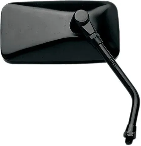 Cruiser Mirrors – Black right side w/ 10 mm left-handed thread; GLASS SIZE: 89 mm x 14 cm (3” x 5 / ”); STEM LENGTH: 12,5 cm (5”)