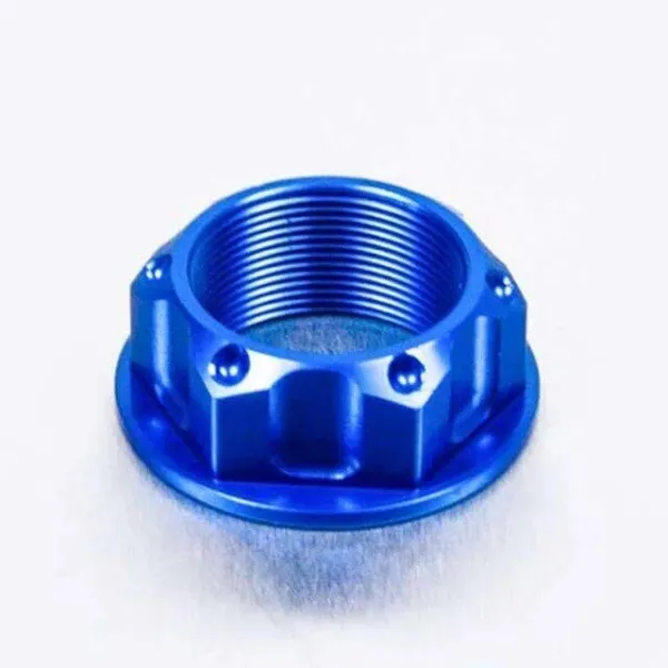Aluminum/Titanium Open Flanged Top Yoke Nuts – Blue