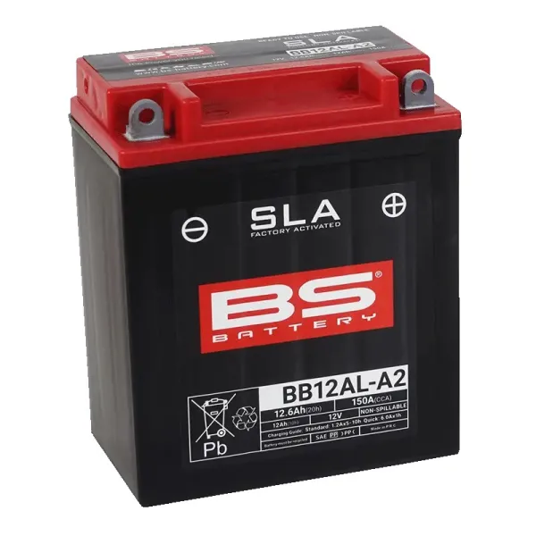 Sla Factory-Activated Agm Maintenance-Free Batteries – YB12AL-A2; Capacity AH (10-HR): 12; Capacity AH (20-HR): 12,6; Cca (-18 °C): 155; Length (MM): 134; Width (MM): 80; Height (MM): 160; Approx. Weight (KG): 4,20; Terminal Configuration: - +