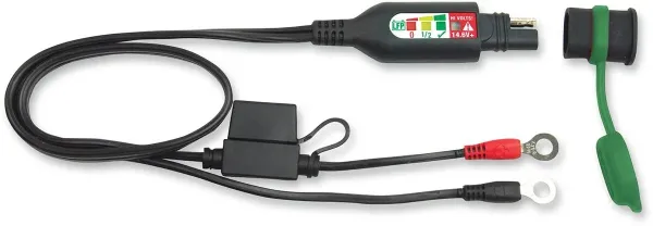 Battery Charger Accessories – 12V battery eyelet connector w/ integrated state-of-charge monitor for lithium LiFePO batteries, 61 cm (24”) L