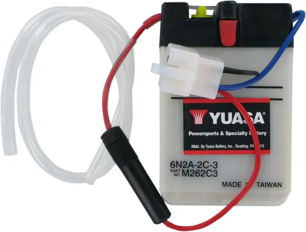 Batteries – 6N2A-2C-3; Capacity AH (10-HR): 2; Regular Charge Current (Amp): 0,2; Length: 70 mm (2 / ”); Width: 48 mm (1 / ”); Height: 106 mm (4 / ”); Approx. Weight w/o Acid: 454 g (1 lbs); Terminal Configuration: + -