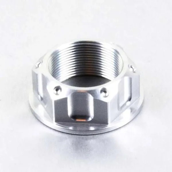 Aluminum/Titanium Open Flanged Top Yoke Nuts – Silver