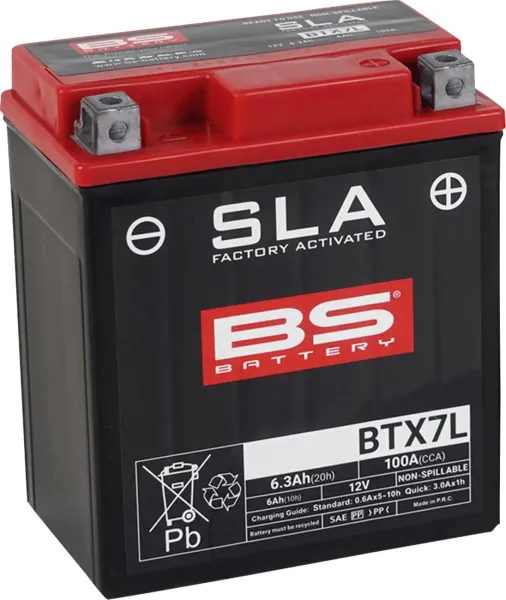 Sla Factory-Activated Agm Maintenance-Free Batteries – YTX7L; Capacity AH (10-HR): 6; Capacity AH (20-HR): 6,3; Cca (-18 °C): 100; Length (MM): 113; Width (MM): 73; Height (MM): 130; Approx. Weight (KG.): 2,48; Terminal Configuration: - +