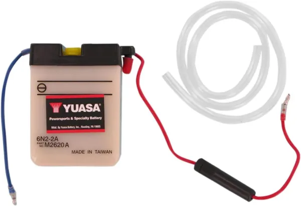 Batteries – 6N2-2A; Capacity AH (10-HR): 2; Regular Charge Current (Amp): 0,2; Length: 70 mm (2 / ”); Width: 48 mm (1 / ”); Height: 95 mm (3 / ”); Approx. Weight w/o Acid: 454 g (1 lbs); Terminal Configuration: - +