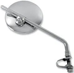 Universal Clamp-On Mirrors – ROUND - Chrome w/ adjustable mirror for 22 mm handlebars ( / ”); GLASS SIZE: 12,5 cm (5”); STEM LENGTH: 23 cm (9”)