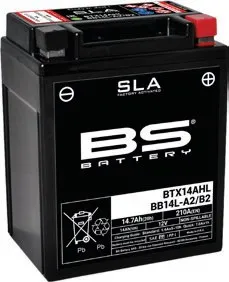 Sla Factory-Activated Agm Maintenance-Free Batteries – YB14L-A2; Capacity AH (10-HR): 14; Capacity AH (20-HR): 14,7; Cca (-18 °C): 200; Length (MM): 135; Width (MM): 90; Height (MM): 167; Approx. Weight (KG.): 4,40; Terminal Configuration: - +
