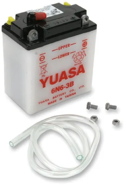 Batteries – 6N6-3B; Capacity AH (10-HR): 6; Regular Charge Current (Amp): 0,6; Length: 98 mm (3 / ”); Width: 57 mm (2 / ”); Height: 111 mm (4 / ”); Approx. Weight w/o Acid: 0,9 kg (2 lbs); Terminal Configuration: - +